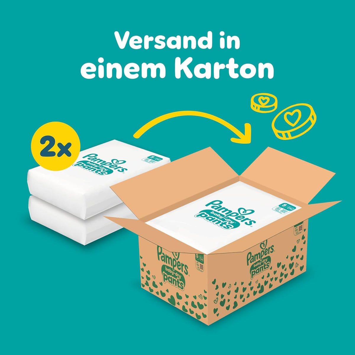 Pampers Baby-Dry Pants, Größe 5, 160 Stück – Innenpackungen und Versandkarton