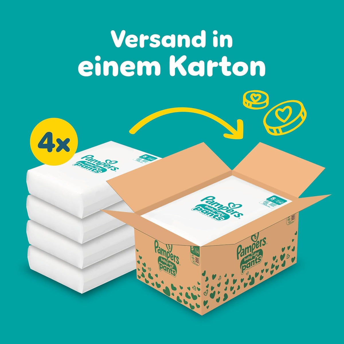 Pampers Baby-Dry Pants, Größe 5, 180 Stück – Innenpackungen und Versandkarton