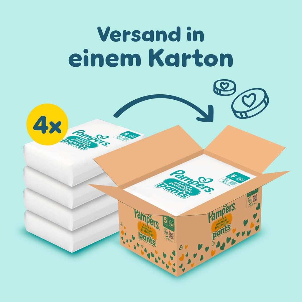 Pampers Premium Protection Pants, Größe 5, 164 Stück – Innenpackungen und Versandkarton