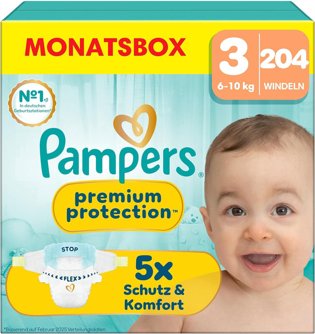 Pampers Premium Protection, Größe 3, 204 Stück – Produktverpackung