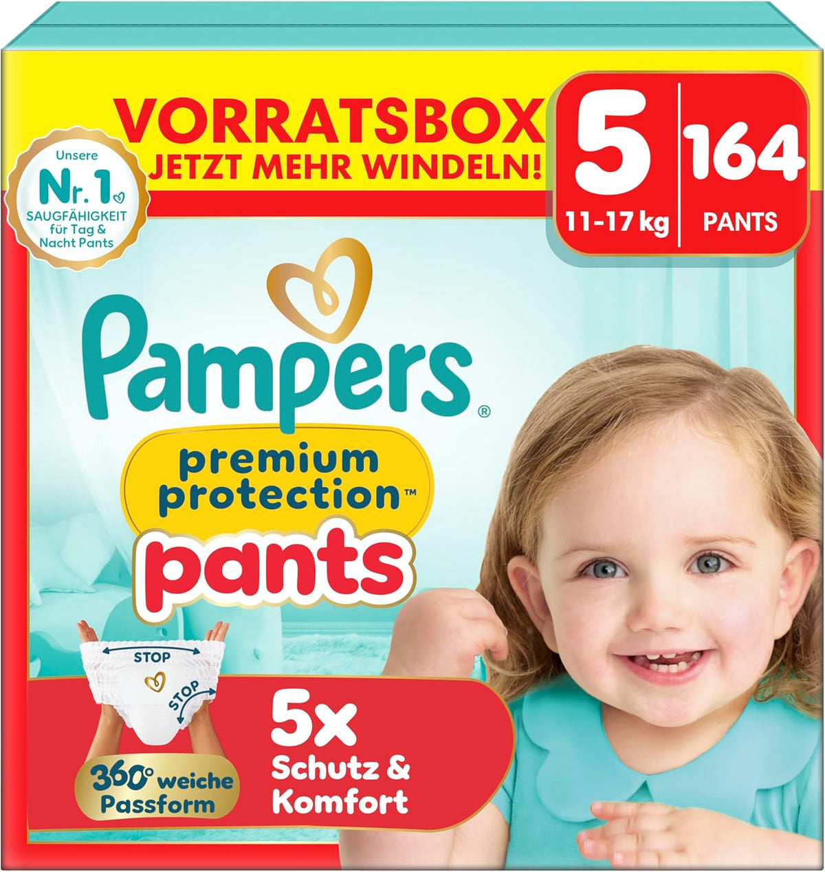 Pampers Premium Protection Pants, Größe 5, 164 Stück – Produktverpackung