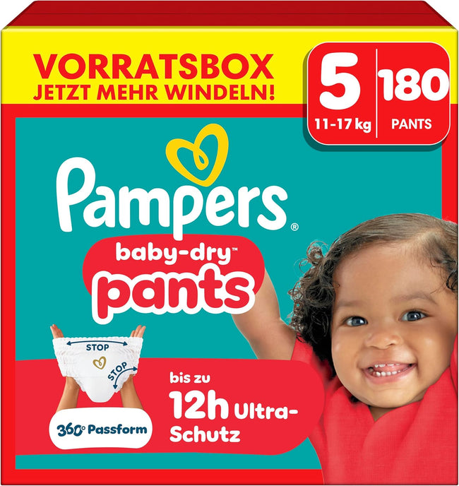 Pampers Baby-Dry Pants, Größe 5, 180 Stück – Produktverpackung