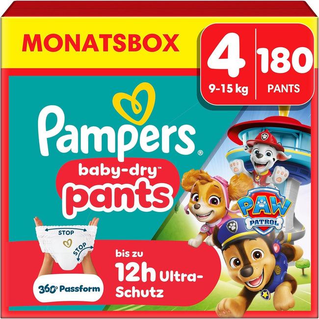 Pampers Baby-Dry Pants Paw Patrol, Größe 4, 180 Stück – Produktverpackung